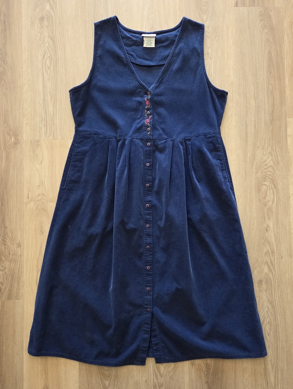 Vtg Northern Reflections Corduroy Embroidered Jumper Dress XL Pockets Cottage